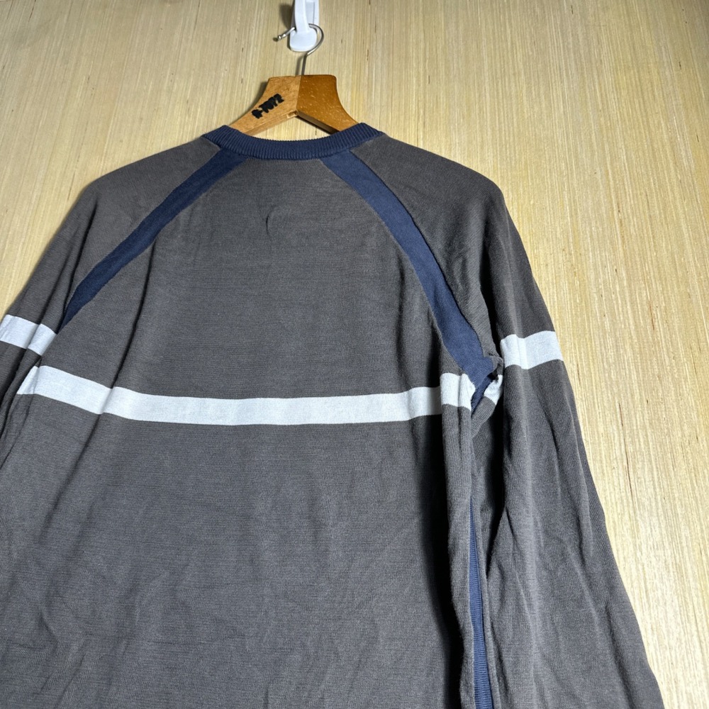 Armani Exchange Sweater Mens Medium Grey Blue 90s Stripe Raglan Long Sleeve - Picture 12 of 12